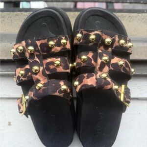 Leopard Print Studded Platform Sandals